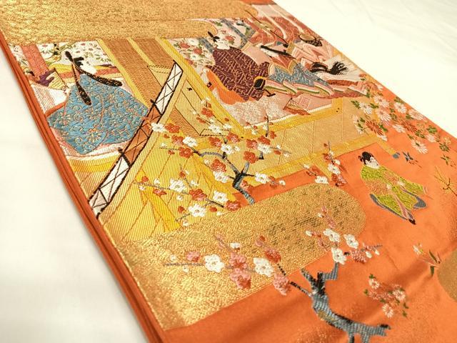 平和屋着物◎六通柄袋帯 唐織 人物風景文 金銀糸 正絹 逸品 AABK5028yx