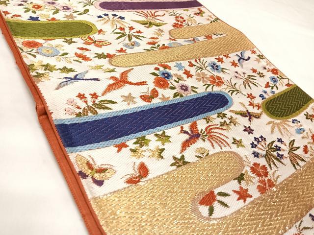 平和屋着物◎六通柄 本袋帯 唐織 花鳥文 金糸 正絹 逸品 AABK5051yx