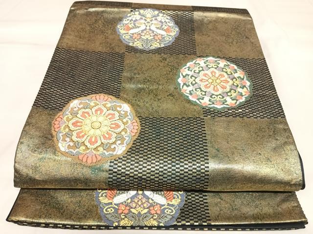 平和屋着物◎六通柄袋帯 唐織 花丸文 金糸 引箔 正絹 逸品 AABK5054yx