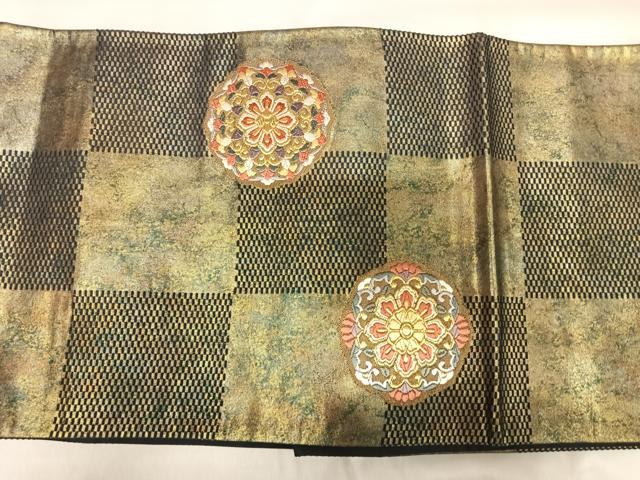 平和屋着物◎六通柄袋帯 唐織 花丸文 金糸 引箔 正絹 逸品 AABK5054yx