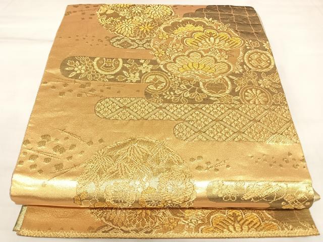 平和屋着物◎佐賀錦 六通柄袋帯 花丸文 金糸 正絹 逸品 AABK5055yx