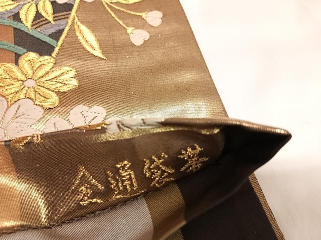 平和屋着物◎全通柄袋帯 唐織 立波花文 金糸 正絹 逸品 AABK5057yx