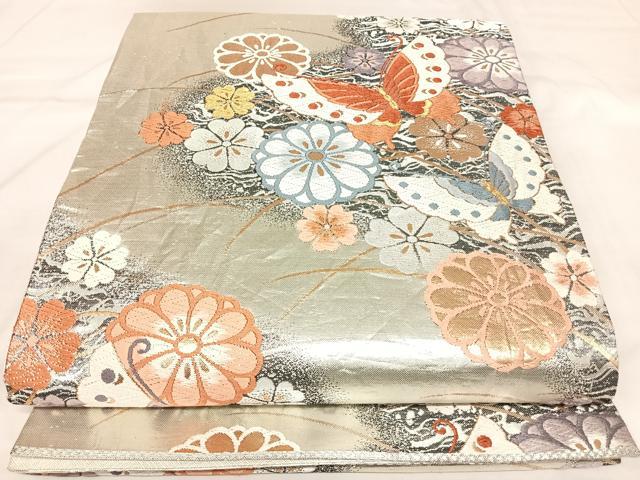 平和屋着物◎佐賀錦 六通柄袋帯 唐織 花蝶文 金銀糸 正絹 逸品 AABK5058yx
