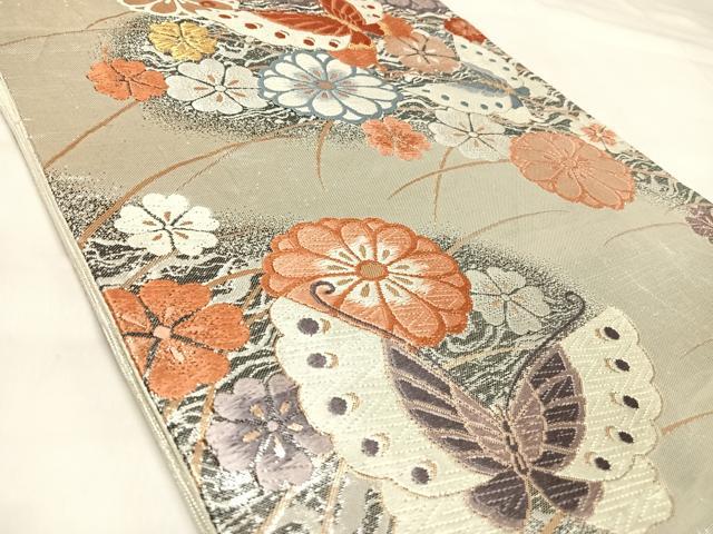 平和屋着物◎佐賀錦 六通柄袋帯 唐織 花蝶文 金銀糸 正絹 逸品 AABK5058yx
