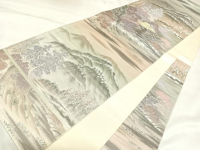 平和屋着物◎六通柄袋帯 唐織 静原の里 プラチナ二重箔錦 正絹 逸品 AABK5065yx