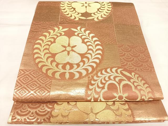 平和屋着物◎全通柄袋帯 花丸文 金糸 正絹 逸品 AABK5074yx