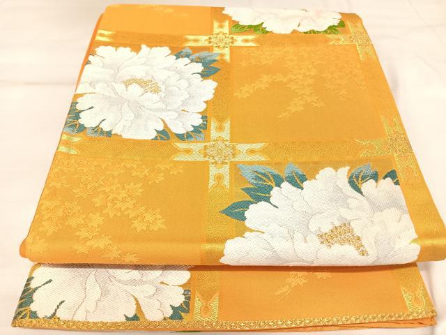 平和屋着物◎六通柄袋帯 唐織 花天井文 金糸 正絹 逸品 AABK5076yx