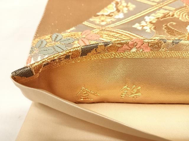 平和屋着物◎六通柄袋帯 唐織 金錦 花蝶文 金銀糸 正絹 逸品 AABK5078yx