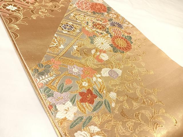 平和屋着物◎六通柄袋帯 唐織 金錦 花蝶文 金銀糸 正絹 逸品 AABK5078yx