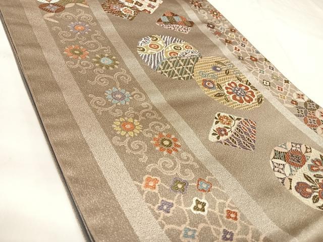 平和屋着物◎六通柄袋帯 唐織 花丸間道 金糸 正絹 逸品 AABK5085yx
