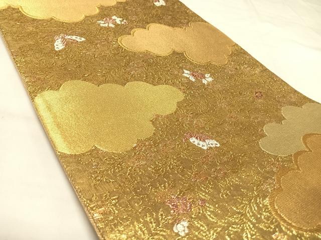 平和屋着物◎佐賀錦 全通柄袋帯 小花結雲文 蝶 金銀糸 正絹 逸品 AABK5092yx