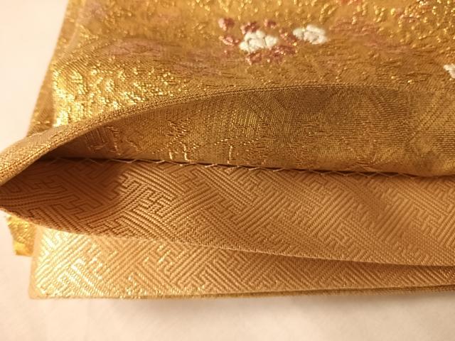 平和屋着物◎佐賀錦 全通柄袋帯 小花結雲文 蝶 金銀糸 正絹 逸品 AABK5092yx