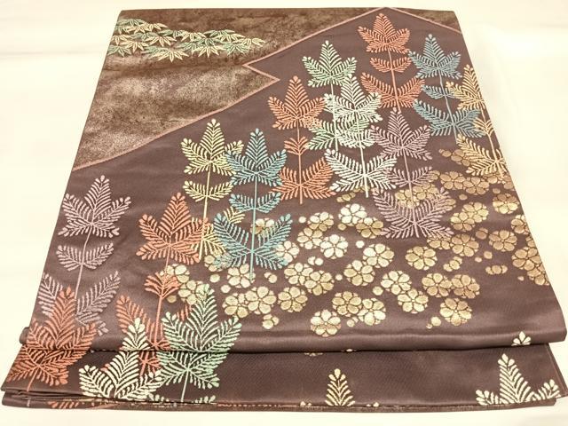 平和屋着物◎六通柄袋帯 唐織 有職若松文様 金糸 正絹 逸品 AABK5095yx