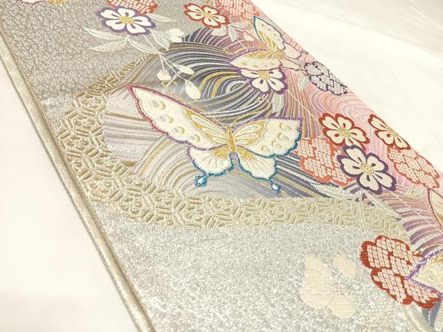 平和屋着物◎佐賀錦 六通柄袋帯 花蝶文 金銀糸 正絹 逸品 AABK5096yx
