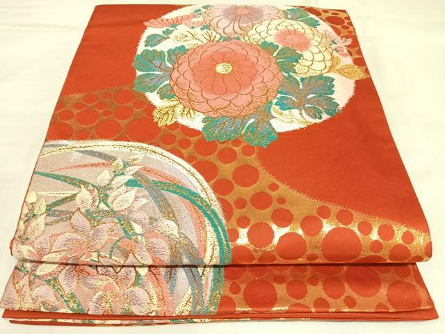 平和屋着物◎六通柄袋帯 花丸文 金糸 正絹 逸品 AABK5098yx