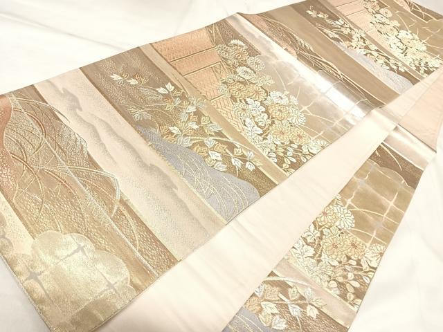 平和屋着物◎六通柄袋帯 草花文 金銀糸 正絹 逸品 AABK5099yx
