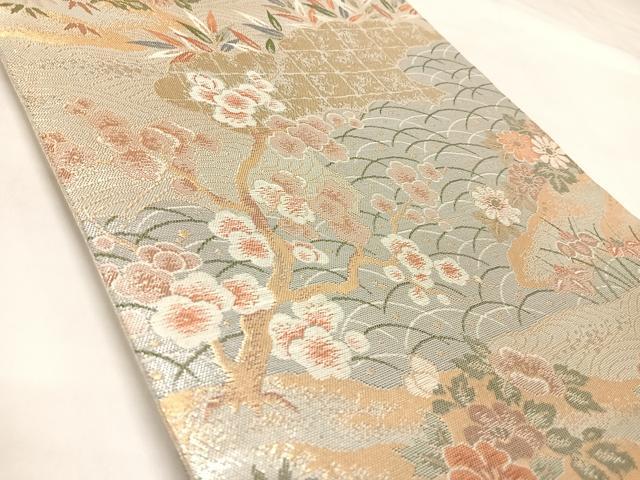 平和屋着物◎佐賀錦 六通柄袋帯 鴛鴦花文 金銀糸 正絹 逸品 AABK5100yx