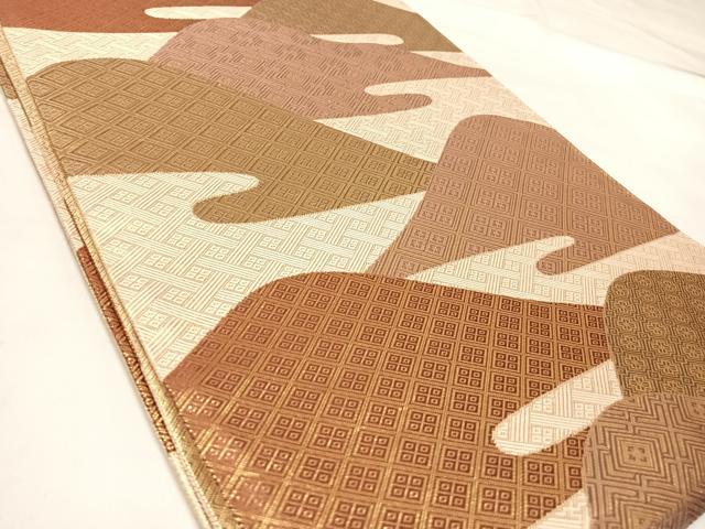 平和屋着物◎佐賀錦 本場筑前博多織 全通柄袋帯 重ね山文 金糸 正絹 逸品 AABK5106yx