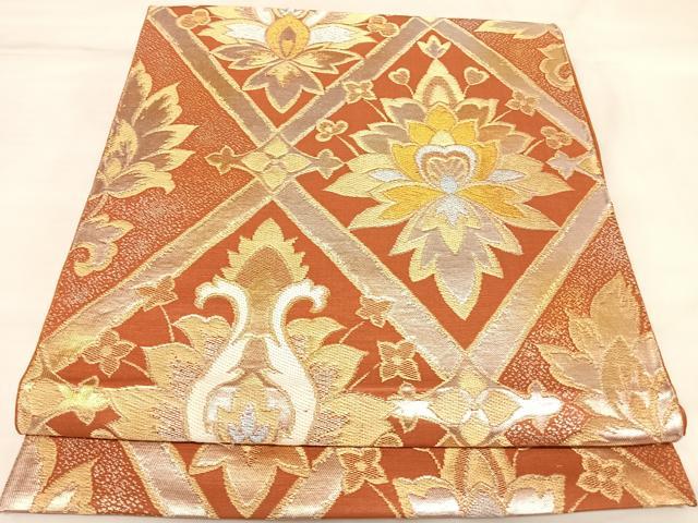 平和屋着物◎六通柄 本袋帯 花菱文 金銀糸 正絹 逸品 AABK5120yx