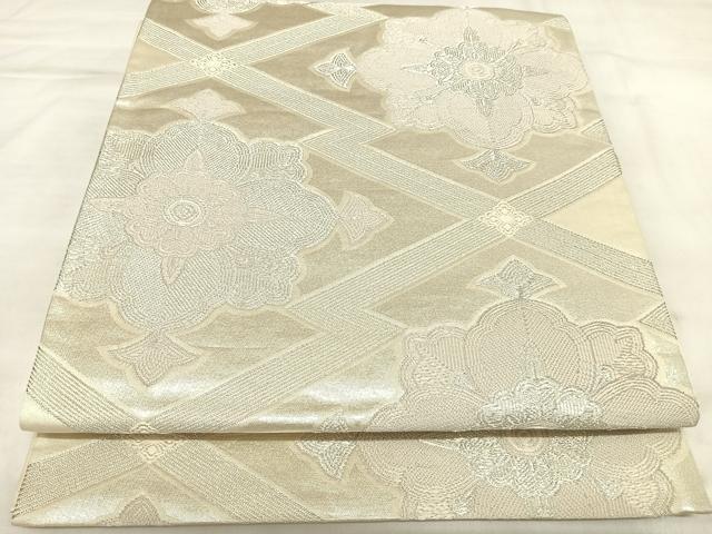 平和屋着物◎六通柄袋帯 松皮菱花文 銀糸 正絹 逸品 AABK5121yx