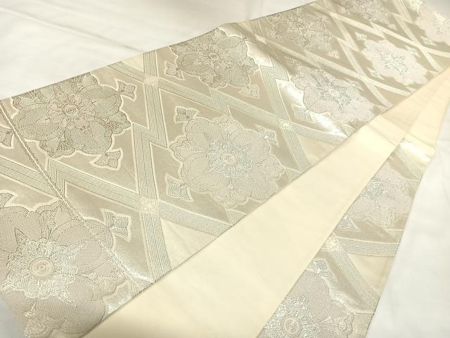 平和屋着物◎六通柄袋帯 松皮菱花文 銀糸 正絹 逸品 AABK5121yx