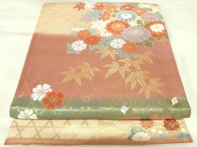 平和屋着物◎六通柄袋帯 古典唐織 草花文 金糸 正絹 逸品 AABK5141yx