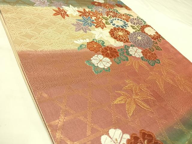 平和屋着物◎六通柄袋帯 古典唐織 草花文 金糸 正絹 逸品 AABK5141yx