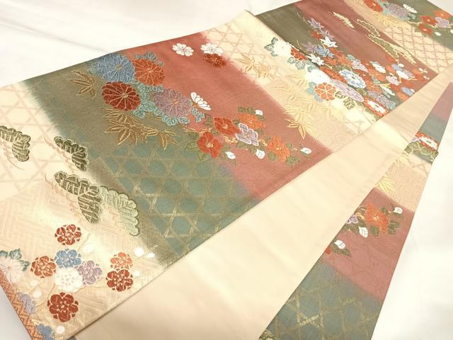 平和屋着物◎六通柄袋帯 古典唐織 草花文 金糸 正絹 逸品 AABK5141yx