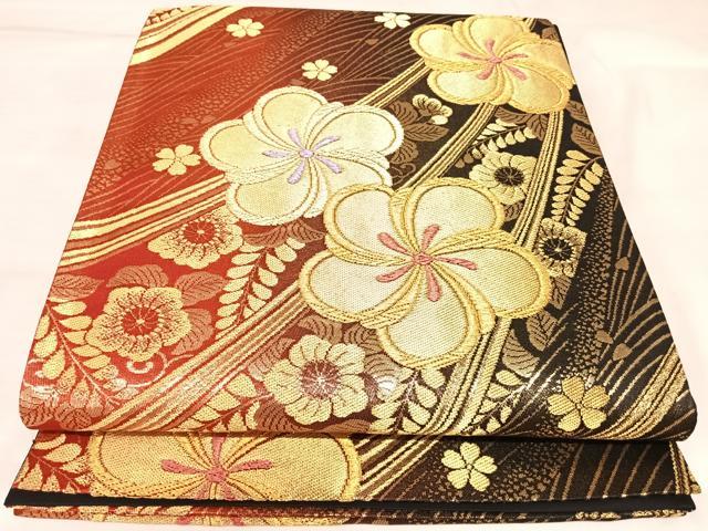 平和屋着物◎六通柄袋帯 舞花文 辻が花 金糸 正絹 逸品 AABK5149yx