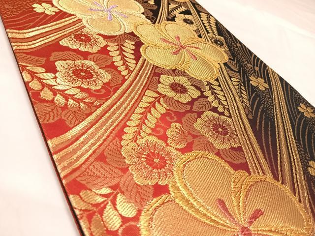 平和屋着物◎六通柄袋帯 舞花文 辻が花 金糸 正絹 逸品 AABK5149yx