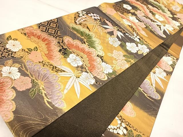 平和屋着物◎六通柄袋帯 唐織 流水松竹梅 金銀糸 正絹 逸品 AABK5150yx