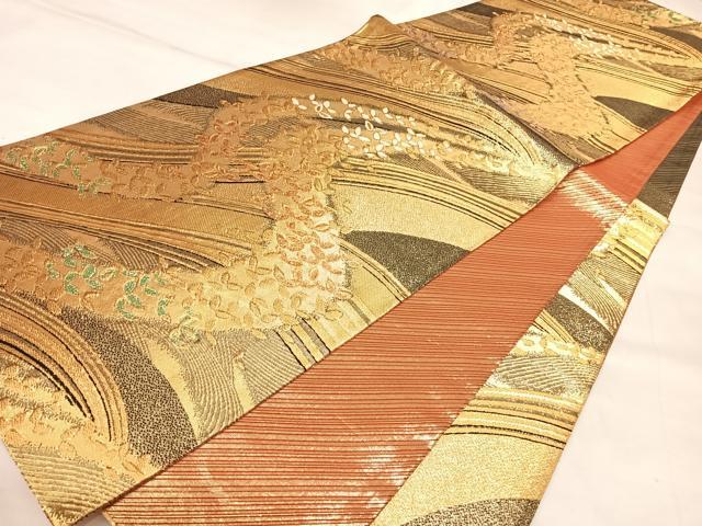 平和屋着物◎六通柄袋帯 舞蝶文 金糸 正絹 逸品 AABK5158yx