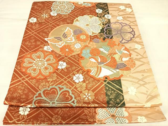 平和屋着物◎六通柄袋帯 唐織 鴛鴦雪輪花蝶文 金糸 正絹 逸品 AABK5161yx