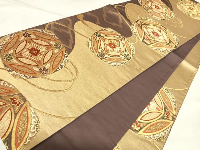 平和屋着物◎六通柄袋帯 唐織 七宝花文 金糸 正絹 逸品 AABK5166yx