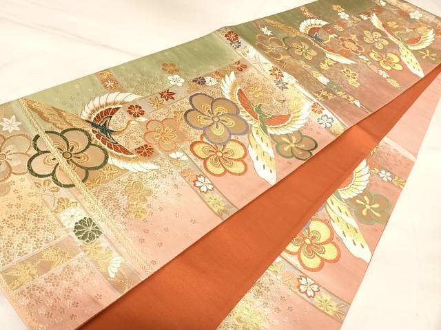 平和屋着物◎六通柄袋帯 唐織 飛鶴梅文 金銀糸 正絹 逸品 AABK5167yx