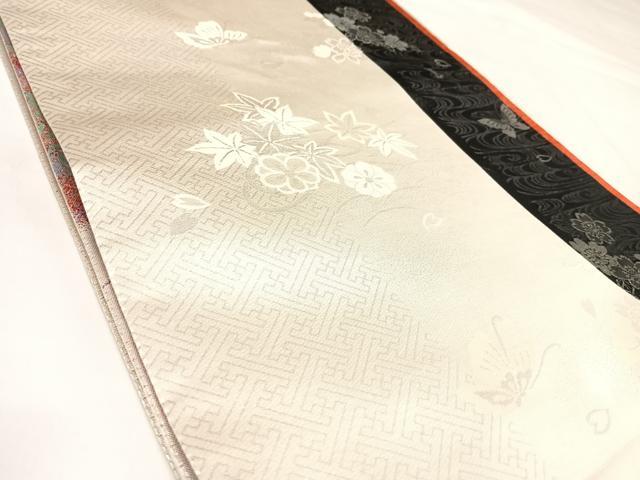 平和屋着物◎両面 全通柄袋帯 唐織 飛鶴草花文 金銀糸 正絹 逸品 AABK5178yx