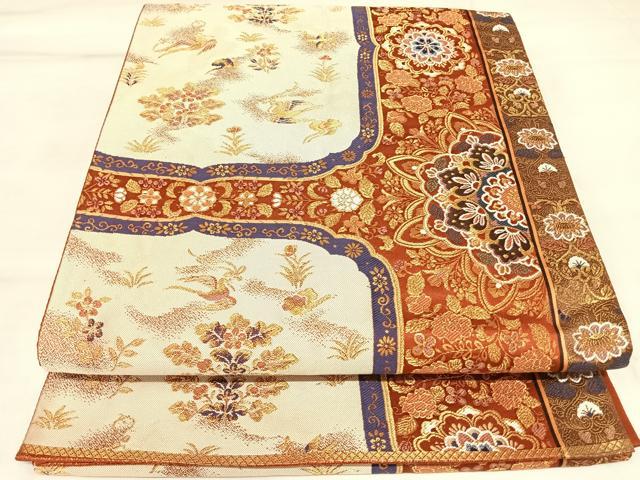 平和屋着物◎六通柄袋帯 唐織 花鳥文 金糸 正絹 逸品 AABK5182yx