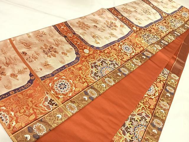 平和屋着物◎六通柄袋帯 唐織 花鳥文 金糸 正絹 逸品 AABK5182yx