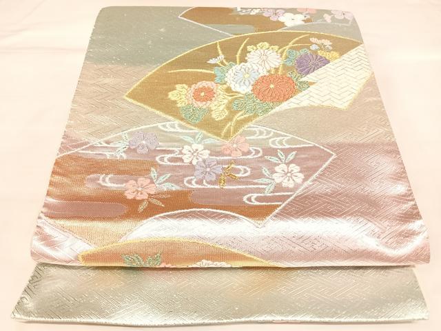 平和屋着物◎六通柄袋帯 唐織 地紙草花文 金銀糸 正絹 逸品 AABK5187yx