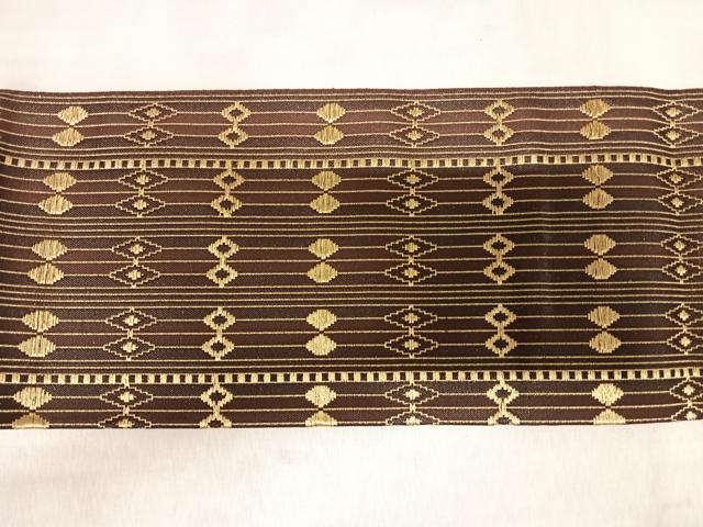 平和屋着物◎八寸名古屋帯 菱間道 金糸 正絹 逸品 AABK5191yx