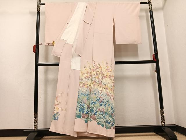 平和屋着物●本加賀友禅作家 百貫華峰 色留袖 枝花文 正絹 逸品 AABK5201ph