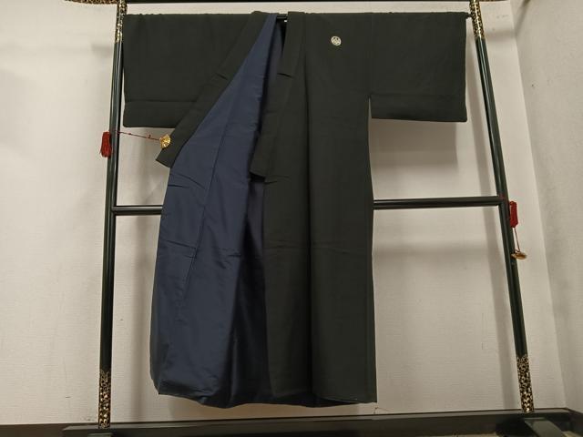 平和屋着物●男性 黒紋付・羽織セット 正絹 逸品 AABK5203ph