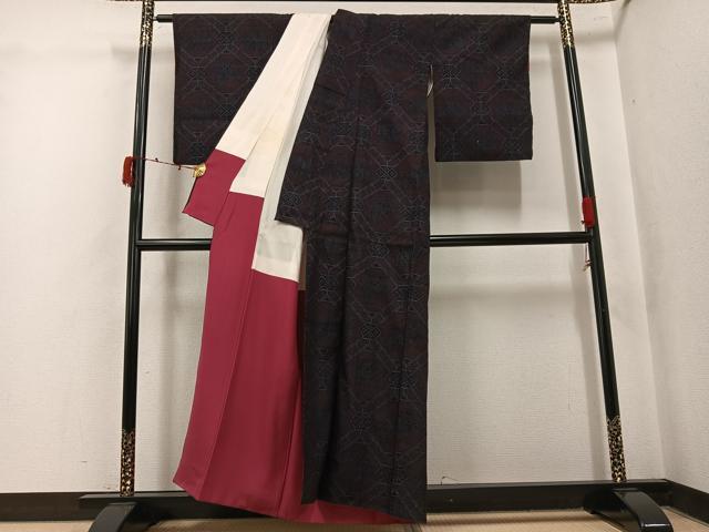 平和屋着物●結城紬 80亀甲 有栖川文様 正絹 逸品 AABK5207ph