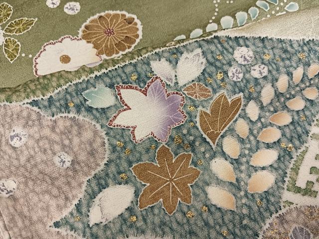 平和屋着物●訪問着 草花文 暈し染め 金彩 仮絵羽 正絹 逸品 未使用 AABK5209ph