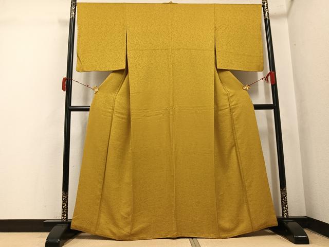 平和屋着物●上質な色無地 草花地紋 山吹茶色 やまと誂製 正絹 逸品 AABK5214ph