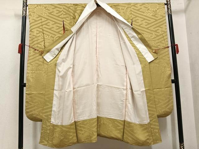 平和屋着物●振袖用長襦袢 袷 草花地紋 桑染色 正絹 逸品 AABK5216ph
