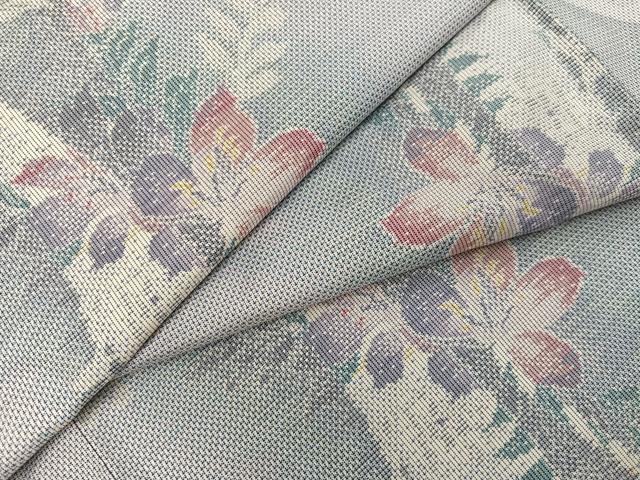 平和屋着物●本場大島紬 白大島 9マルキ 草花文 正絹 逸品 AABK5217ph