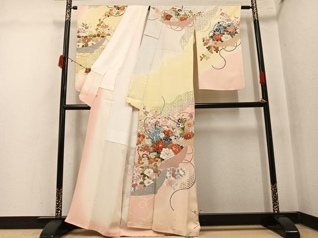 平和屋着物●創業460年・千總 訪問着 駒刺繍 草花文 暈し染め 金彩 松坂屋扱い 正絹 逸品 AABK5221ph