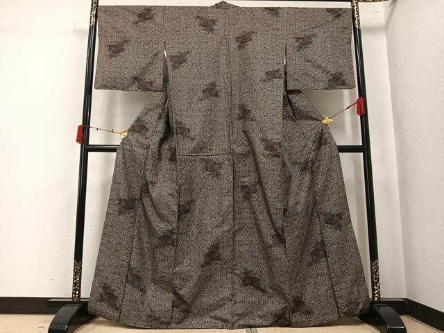 平和屋着物●本場大島紬 9マルキ 檜扇花文 正絹 逸品 AABK5224ph