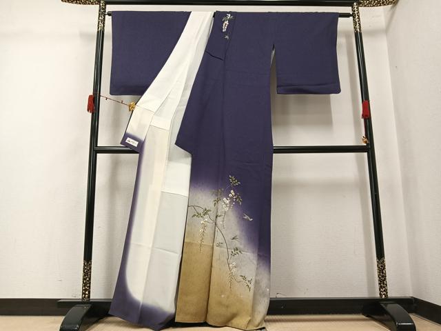 平和屋着物●訪問着 刺繍 花蝶文 暈し染め 金銀彩 やまと誂製 正絹 逸品 AABK5227ph